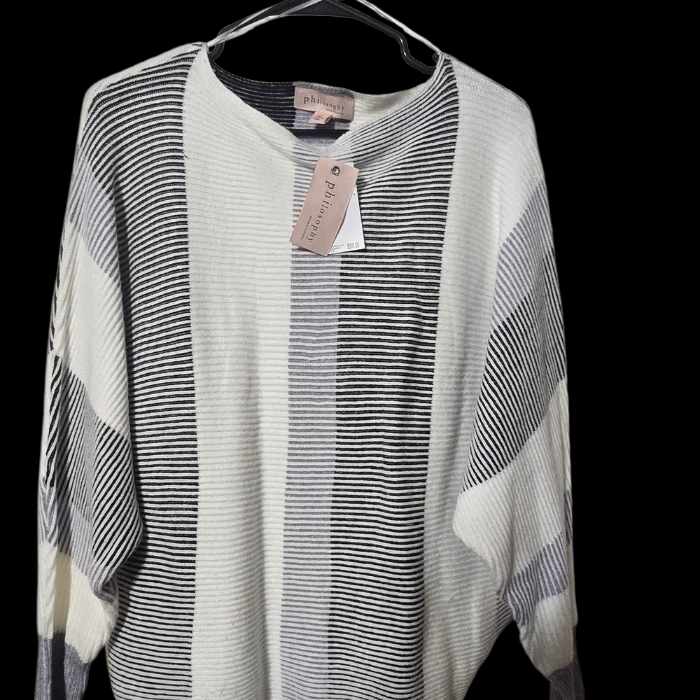 Philosophy Black and White Striped Cowl Neck Sweater